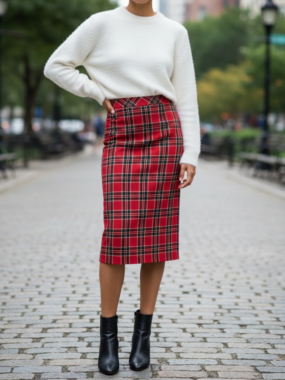 Christopher & Banks Red Plaid Midi Skirt